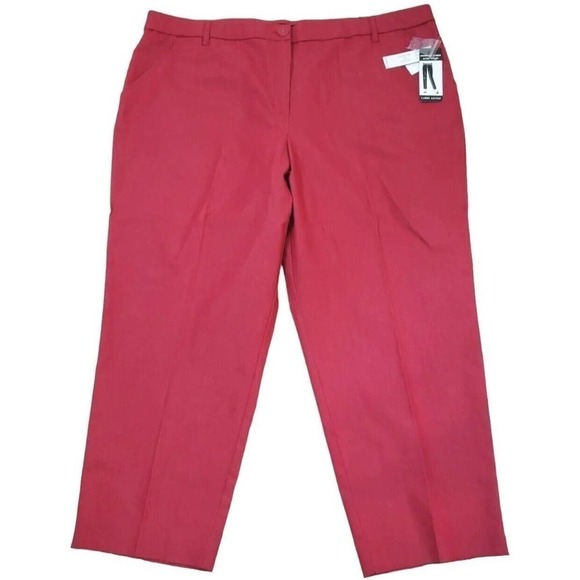 LARRY LEVINE ~Women Plus Size 24W~ Red Velvet Slacks Flat Front Ankle Pants NWT. - Picture 1 of 15